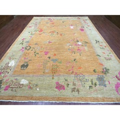 9'10 "x13'6" Brown Chinese Art Deco Inspired Peshawar Soft Wool Hand Knots Rugs