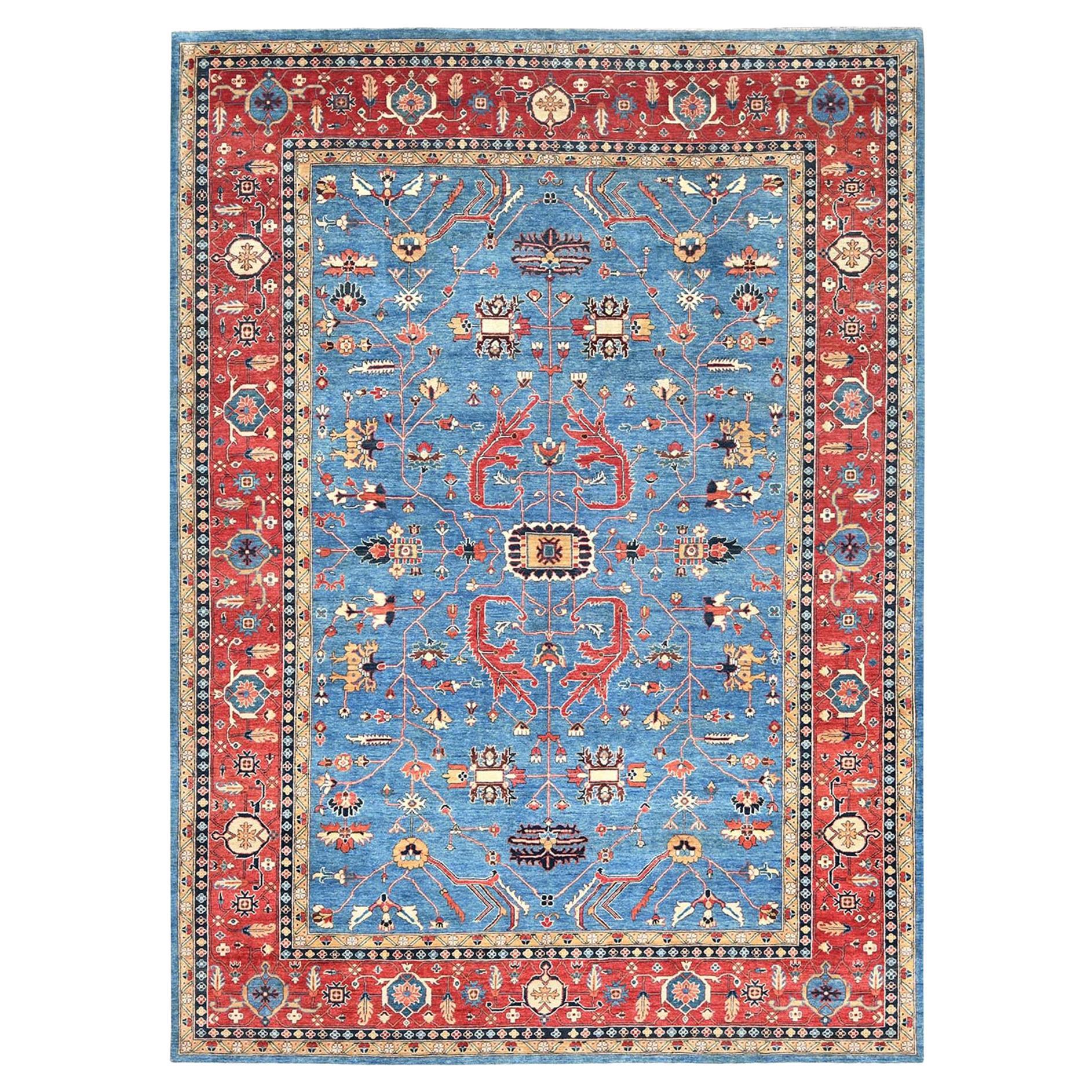 9'10"x13'6" Carolina Blue Afghan Peshawar Heriz Wool Hand Knotted Oriental Rug