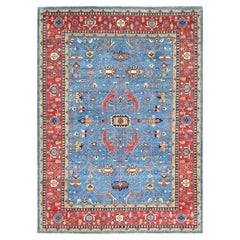 9'10"x13'6" Carolina Blue Afghan Peshawar Heriz Wool Hand Knotted Oriental Rug