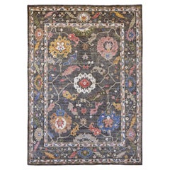 9'10"x13'6" Grauer handgeknüpfter afghanischer Angora Oushak-Blatt-Teppich im Oushak-Design aus 100 % Wolle