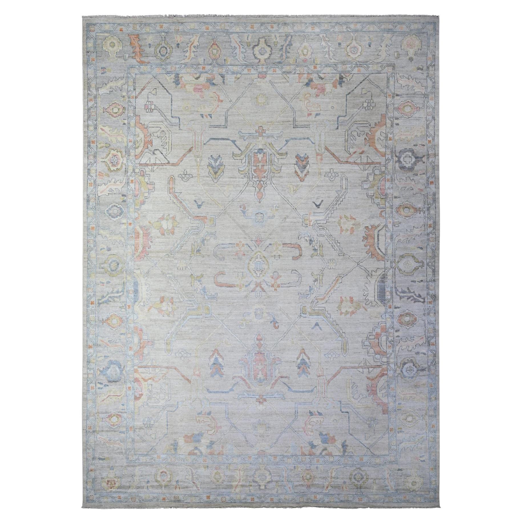 9'10 "x13'6" Elfenbein Afghan Angora Oushak Ausgeblichene Farben Handgeknüpfter Wollteppich
