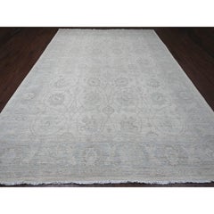 9'10"x13'6" White Washed Out Peshawar All Over Leaf Design Wool Hand Knotted Rug