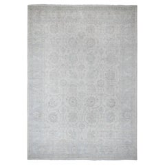 9'10 "x13'6" White Washed Out Peshawar All Over Leaf Design Wool Hand Knotted Rug (tapis en laine nouée à la main)