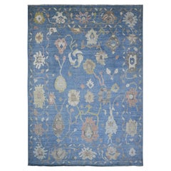 9'10"x13'7" Bayern Blue Hand Knotted Afghan Angora Oushak Pure Wool Oriental Rug