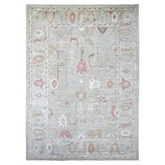 9'10"x13'7" Light Green Hand Knotted Angora Oushak Leaf Design Wool Oriental Rug