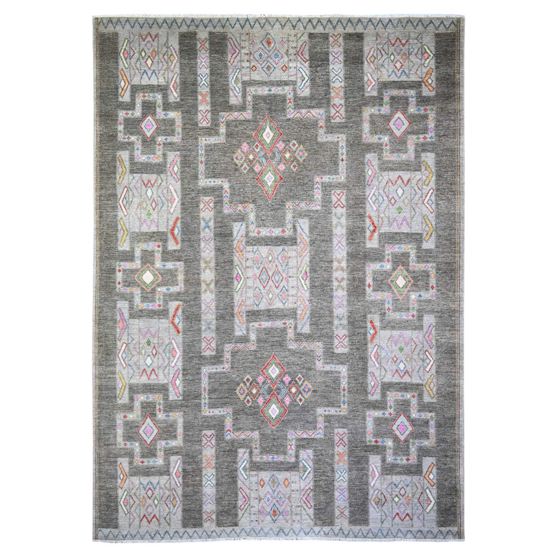 9'10"x13'8" Cloud Gray Fine Peshawar Soft Wool Hand Knotted Oriental Rug
