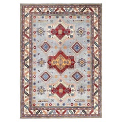 9'10 "x13'8" Gris Anudada a Mano Especial Kazak Lana Suave Alfombra Oriental de Tejido Denso