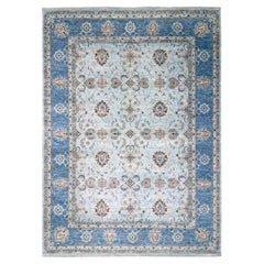 9'10"x13'9" Blue Shah Abbas Flower Pattern Agra Design All Wool Hand Knotted Rug