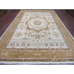 9'10"x13'9" Ivory 14th Century Mamluk Dynasty Pattern Hand Knotted Pure Wool Rug