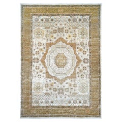 9'10"x13'9" Ivory 14th Century Mamluk Dynasty Pattern Hand Knotted Pure Wool Rug