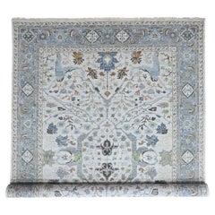 9'10 "x13'9" Oyster Gray Oushak con motivi floreali Tappeto orientale in lana annodato a mano