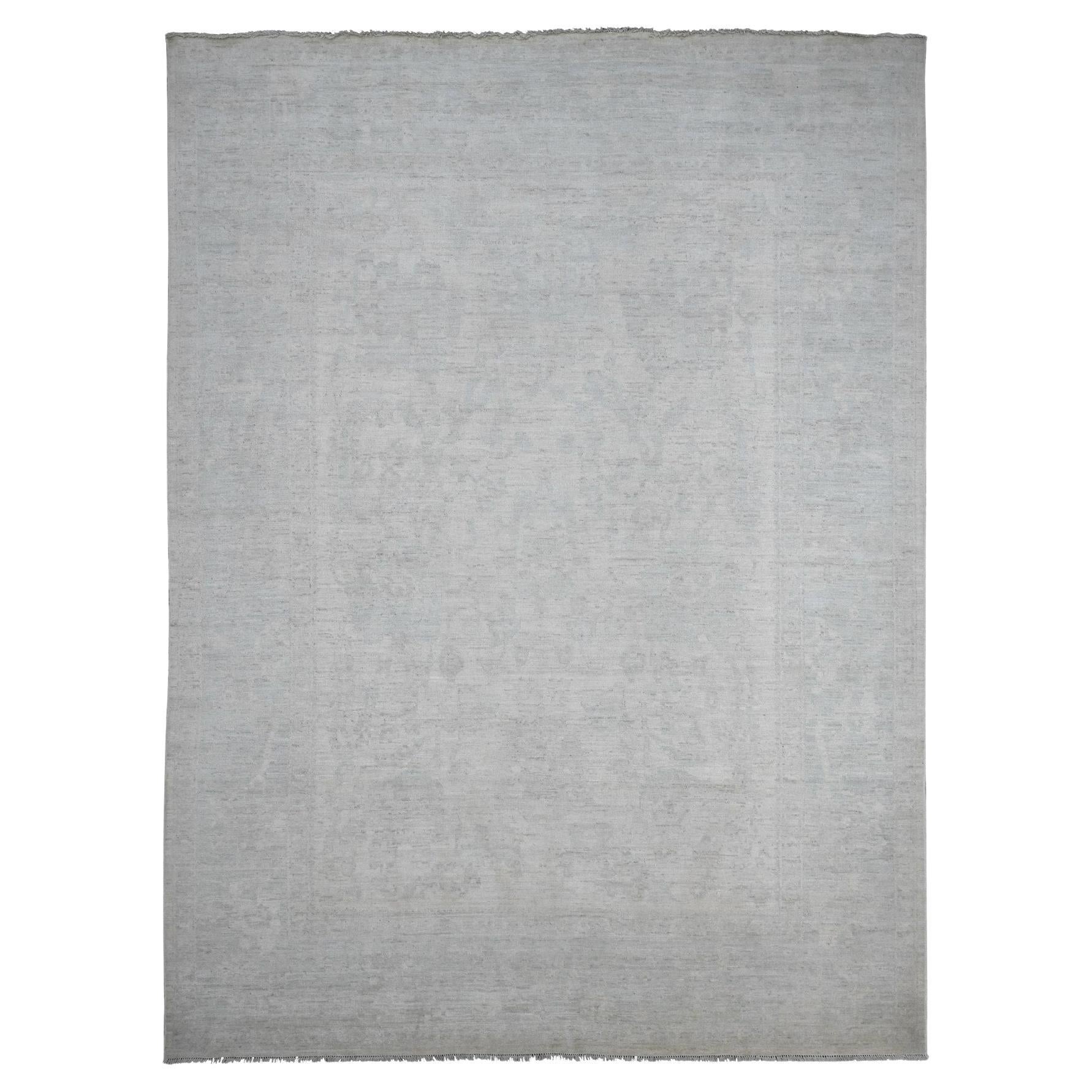 9'10"x13'9" Pastel Gray Afghan Angora Oushak Leaf Design Hand Knotted Wool Rug For Sale