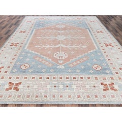 9'10"x13'9" Peach Color Zero Pile Anatolian Village Design Hand Knotted Wool Rug