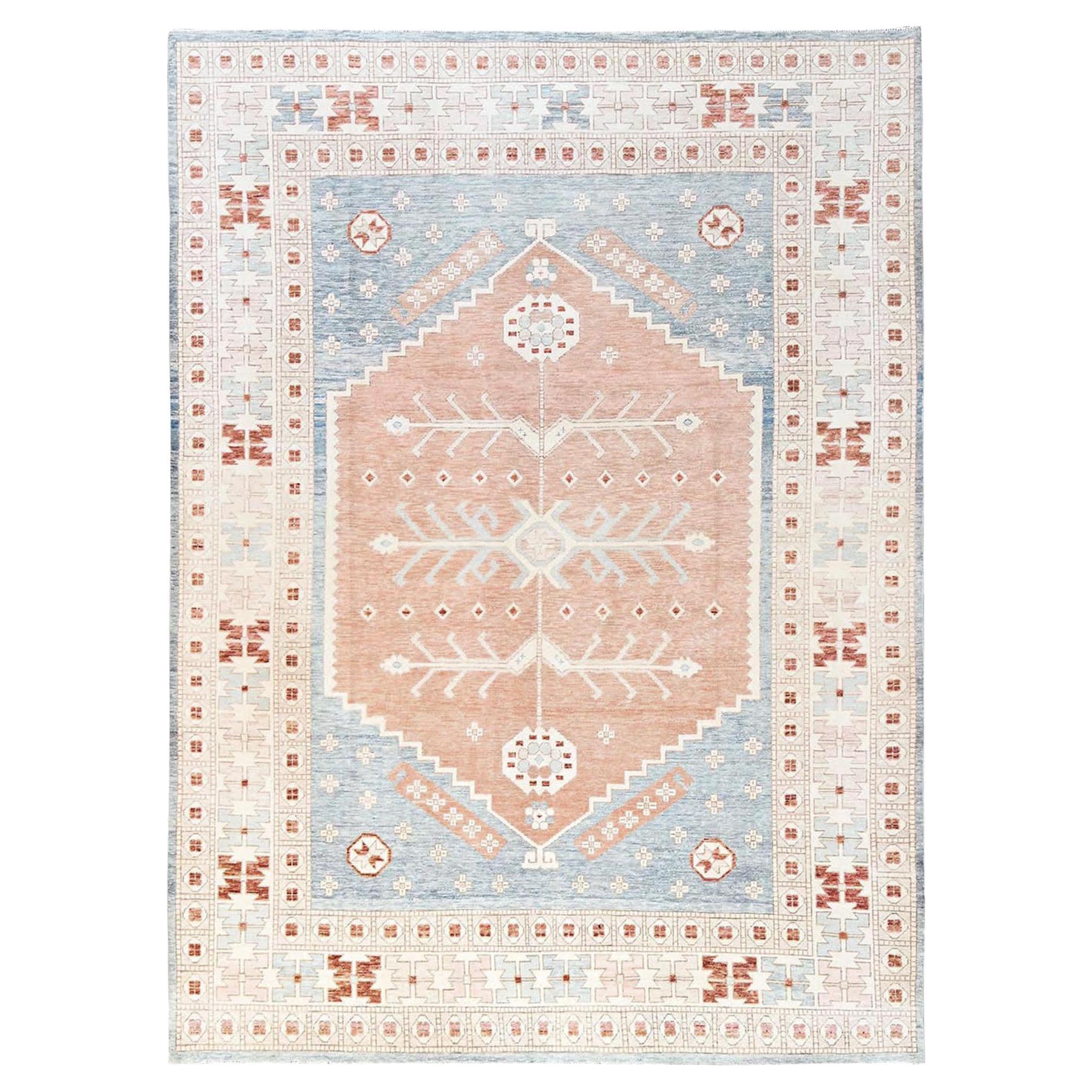 9
10 "x13
9" Pfirsich Farbe Zero Pile Anatolian Village Design Handgeknüpfter Wollteppich