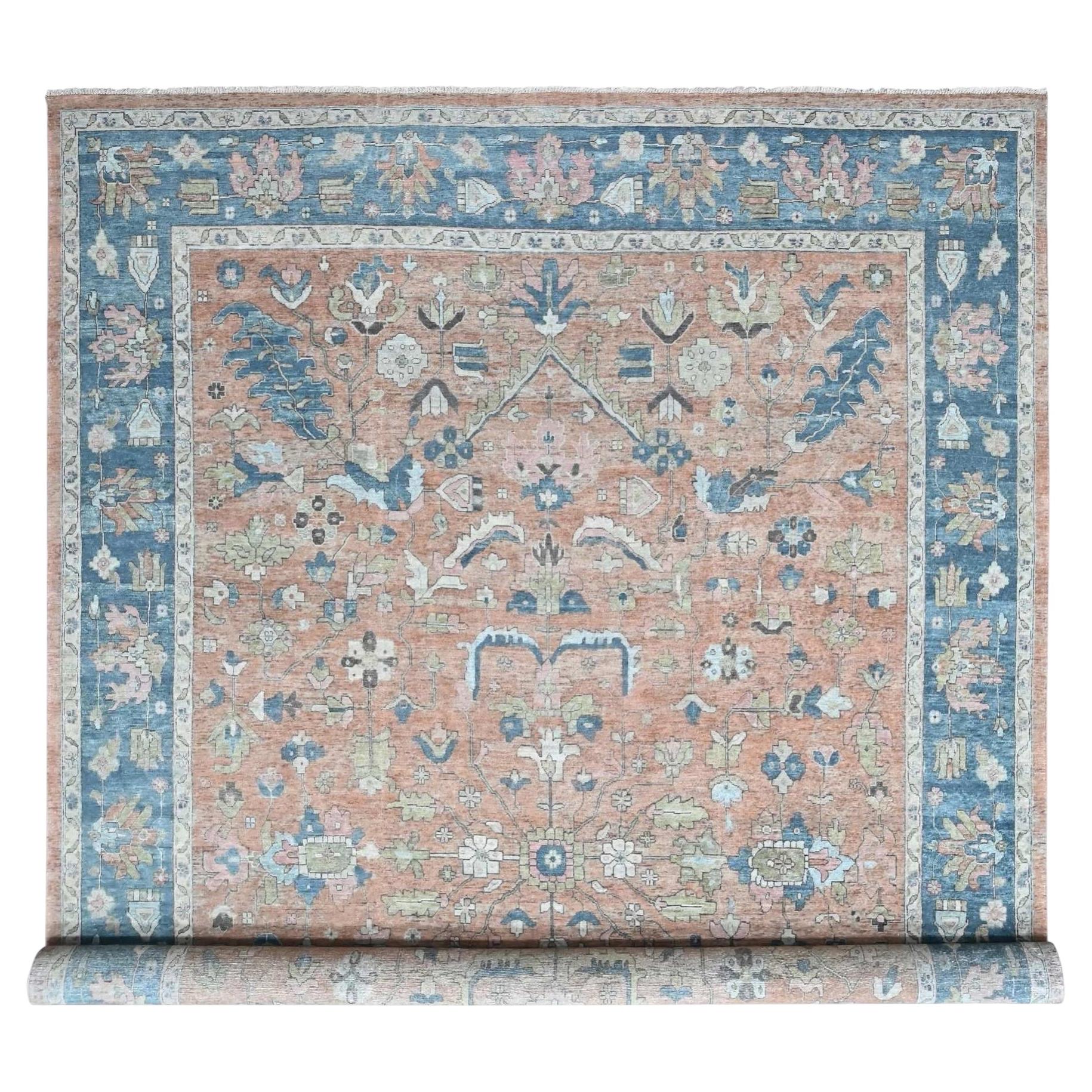 10'x13'9" Pink Antiqued Zoroastrian Heris All Over Design Hand Knotted Wool Rug