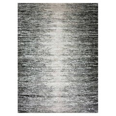 9'10"x14' Caviar Gray Hand Knotted Modern Striae Design Wool Silk Oriental Rug