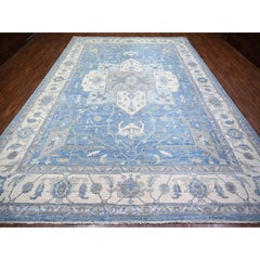 9'10"x14' Cerulean Blue, Organic Wool, Hand Knotted Finer Peshawar Rug