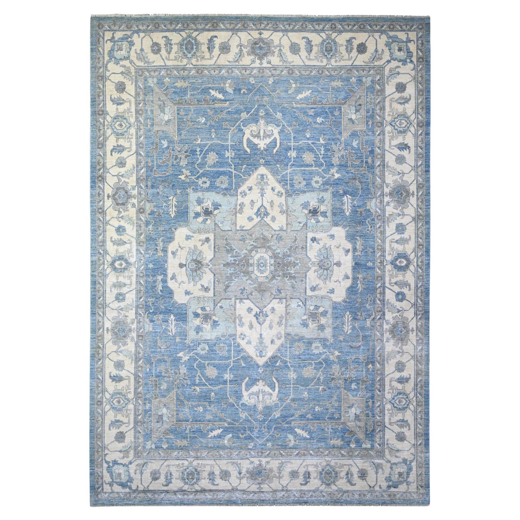 9
10 "x14
Cerulean Blau, Bio Wolle, Handgeknüpft Feiner Peshawar Teppich