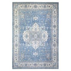 9
10 "x14
Cerulean Blau, Bio Wolle, Handgeknüpft Feiner Peshawar Teppich