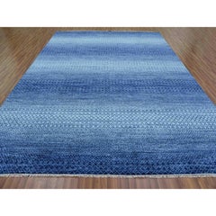 9'10"x14' Denim Blue, Modern Chiaroscuro Collection, Pure Wool Hand Knotted Rug