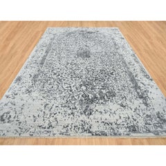 9'10"x14' Gray, Hand Knotted Broken Persian Design, Wool And Pure Silk, Rug