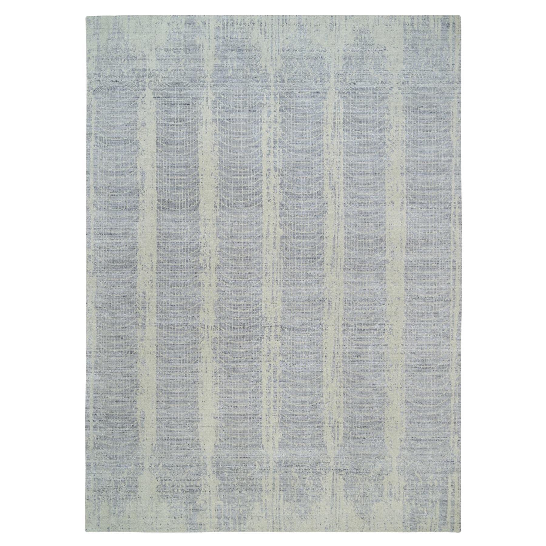 9'10 "x14' Grauer Jacquard-Teppich aus handgewebter Wolle und Seide auf Pflanzenbasis