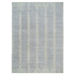 9'10 "x14' Grauer Jacquard-Teppich aus handgewebter Wolle und Seide auf Pflanzenbasis