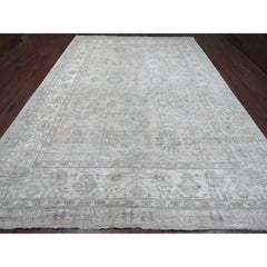 9'10"x14' Gray Peshawar with Ziegler Mahal Design Hand Knotted Wool Round Rug