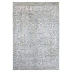 Tapis rond en laine nouée à la main 9'10 "x14' Peshawar gris avec Ziegler Mahal Design