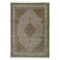 9'10"x14' Highland White Pure Wool Tebraz Mahi Design Hand Knotted Rug