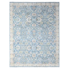 9'10"x14' Ruddy Blue Hand Knotted Distressed Antiqued Persian Pure Wool Rug