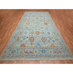 9'10"x14' Ruddy Blue Sultanabad Reimagined Hand Knotted Pure Wool Zero Pile Rug