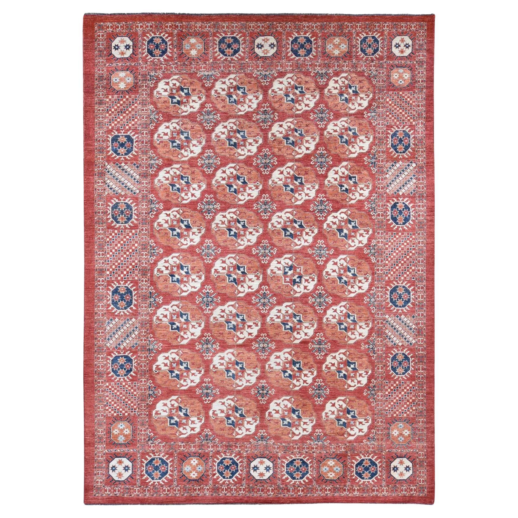 9'10"x14' Rust Red Afghan Ersari Tekke Bokhara Wool Hand Knotted Oriental Rug