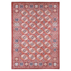 Tapis oriental noué à la main Ersari Tekke Bokhara afghan rouge rouille 9'10"x14'