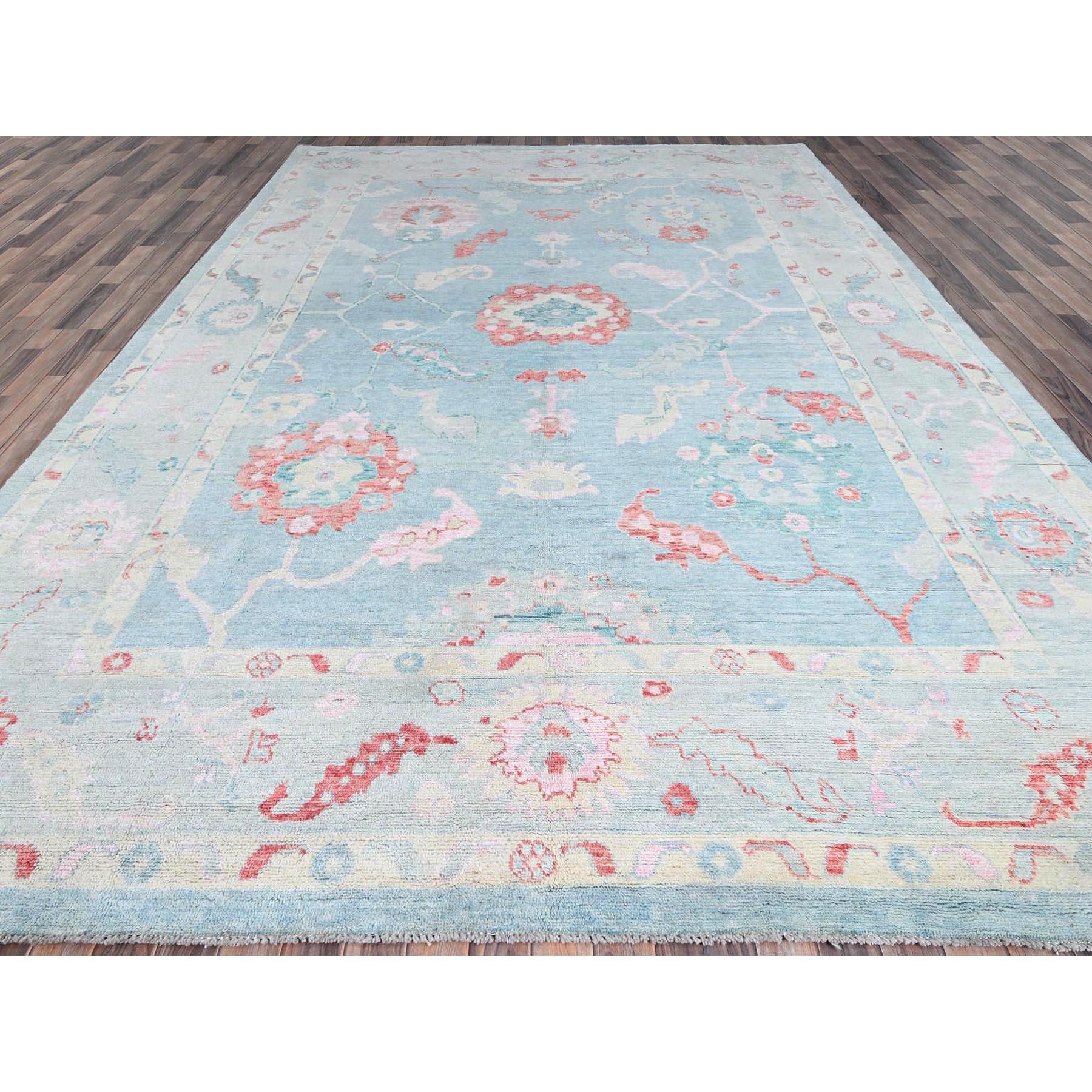 This is a truly genuine one-of-a-kind Oushak Design, Supple Collection Thick and Plush, Hand Knotted, Pure Wool, Oversize Oriental Rug.  It has been Knotted for months and months in the centuries-old weaving craftsmanship techniques by expert