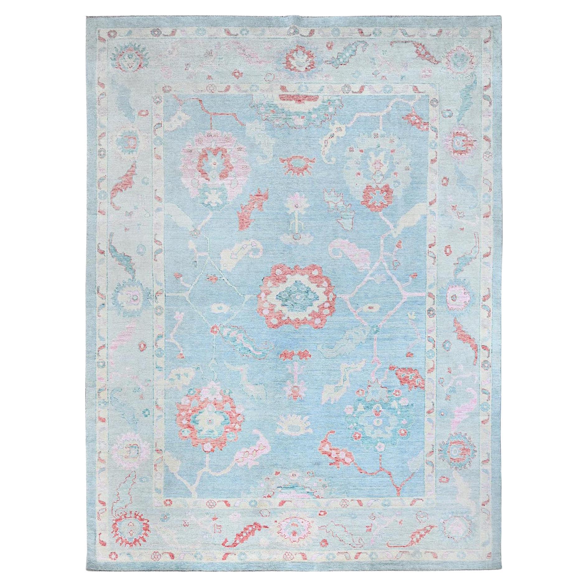 9'10"x14'1" Columbia Blue Oushak Inspired Supple Collection Oriental Rug For Sale