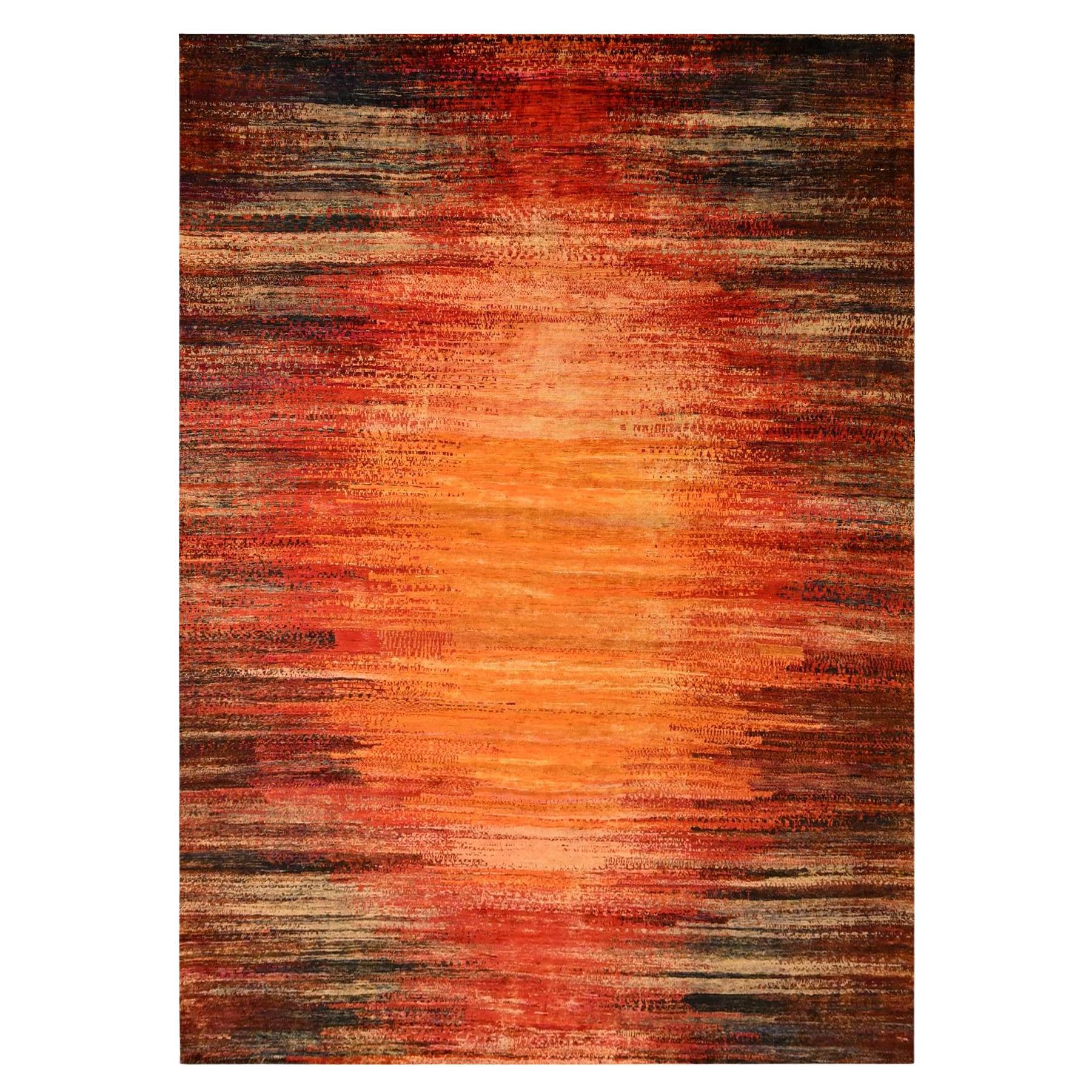 9'10 "x14'1" Sunset Colors Pure Sari Silk Modern Design annodato a mano Oriental Rugs