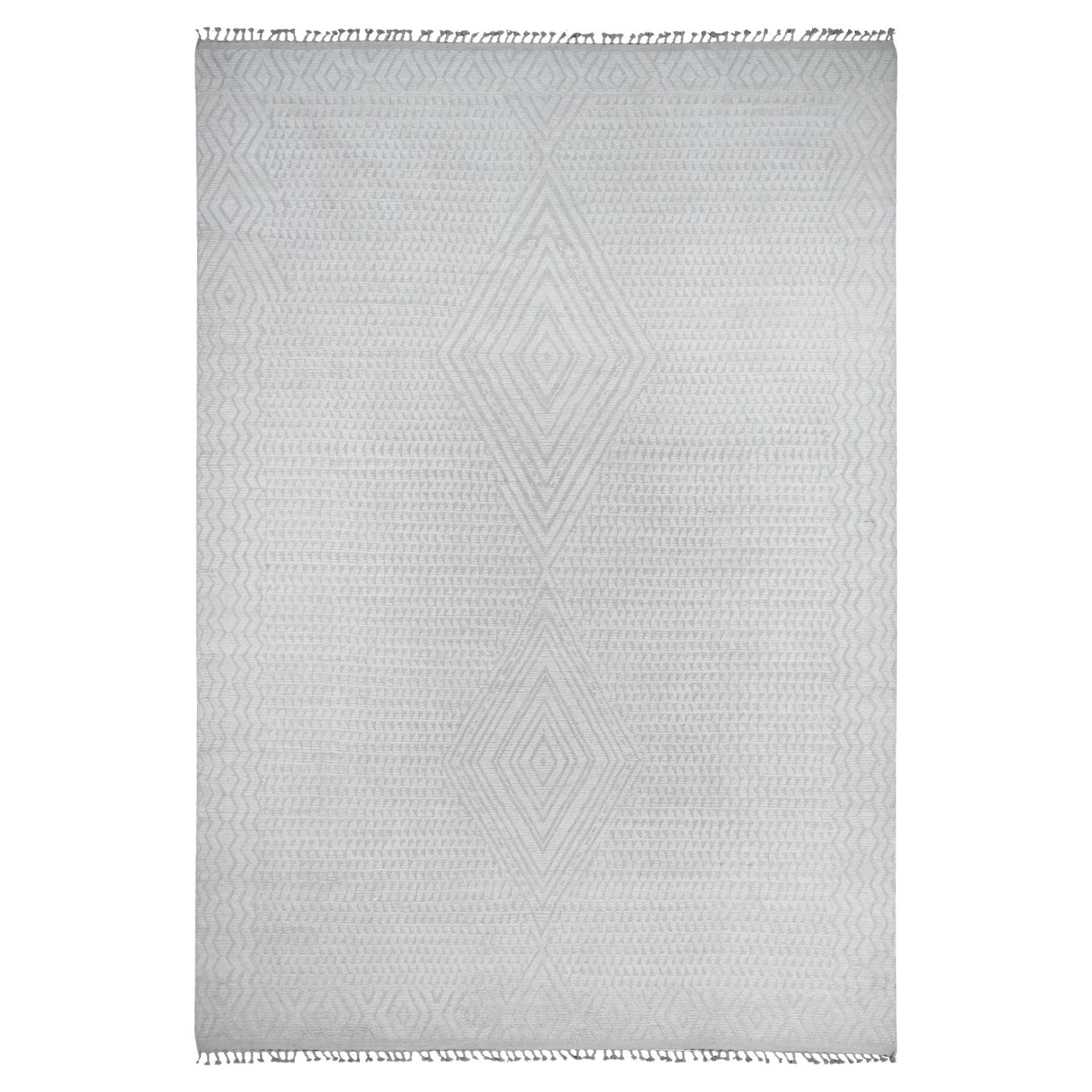 9'10 "x14'1" Bianco Moroccan Weave Intricate Diamond Design Tappeto in lana annodato a mano
