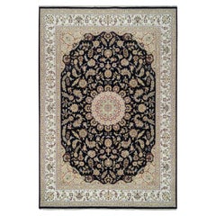 9'10"x14'3" Midnight Blue Hand Knotted Nain with Flower Design Wool Rug
