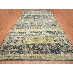 9'10 "x14'6" Marrone Distinto Abrash Cancellato Tappeto di lana annodato a mano di ispirazione persiana