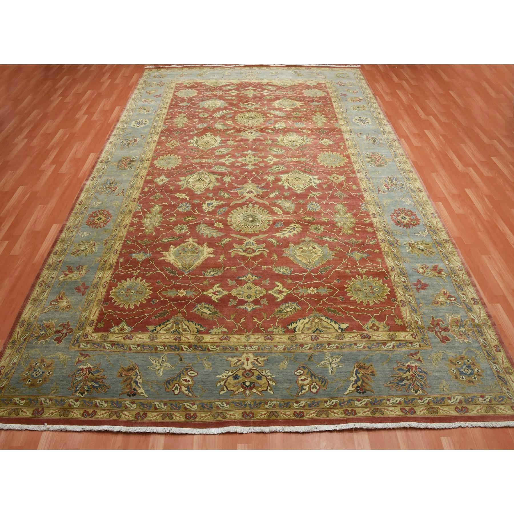 This is a truly genuine one-of-a-kind Copper Red, Antiqued Persian Sultanabad Design, 250 KPSI Distressed, 100% Wool Hand Knotted, Oversized Oriental Rug. It has been Knotted for months and months in the centuries-old weaving craftsmanship