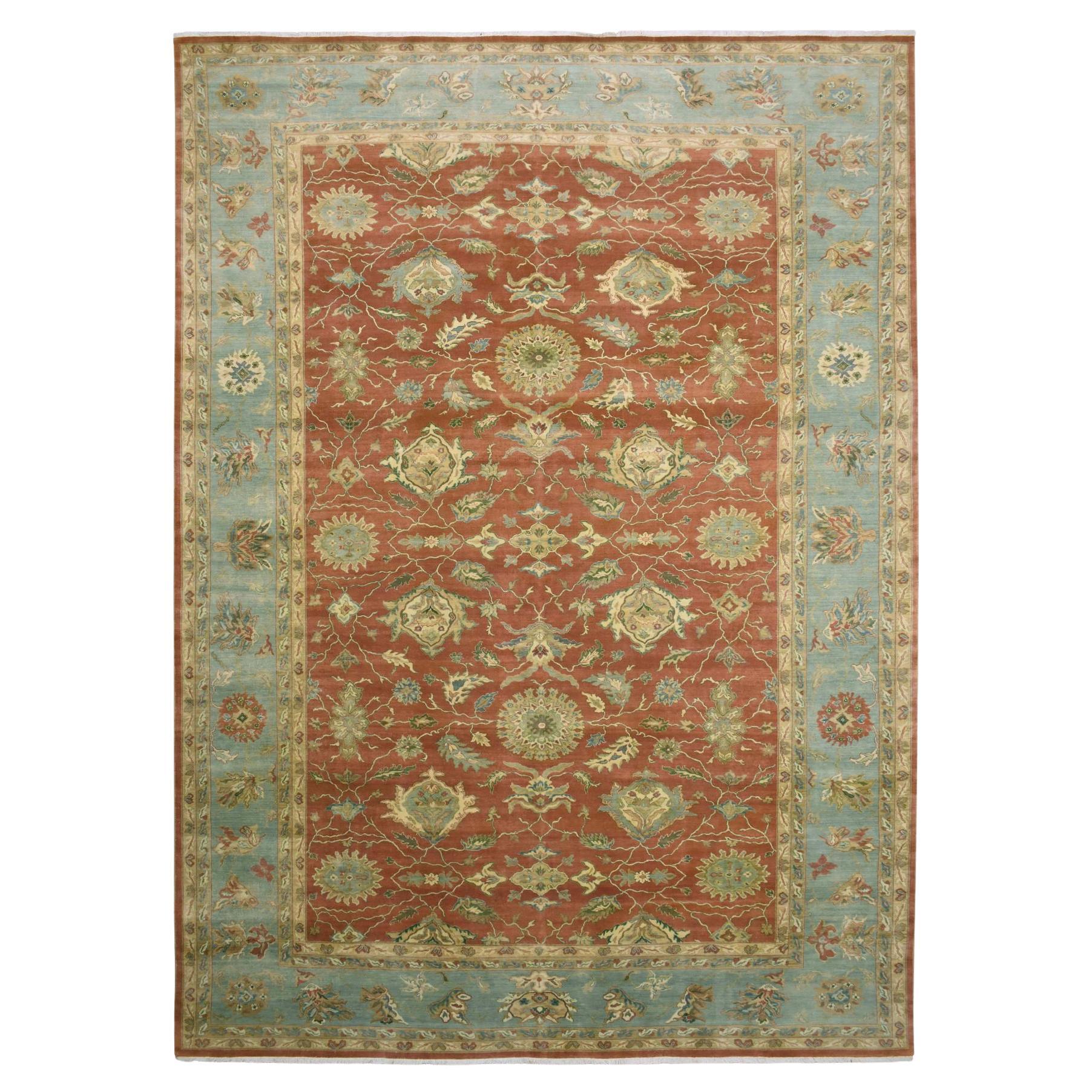 9'10"x15'4" Red Antiqued Persian 250 KPSI 100% Wool Hand Knotted Oversized Rug For Sale