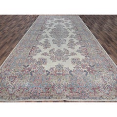 9'10"x19'7" Ivory Vintage Zoroastrian Karman Hand Knotted Wool XL Oriental Rug