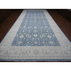 9'10"x20'3" Marlin Blue Long and Narrow Oversized Peshawar Wool Hand Knotted Rug