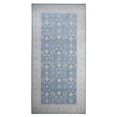 9'10 "x20'3" Marlin Blue Tappeto lungo e stretto oversize in lana Peshawar annodato a mano