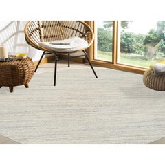 9'10"x9'10" Beige Wool Hand Loomed Variegated Textured Modern Design Round Rug
