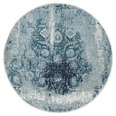 Alfombra Redonda Anudada a Mano de Lana y Seda con Diseño Tabriz Persa Azul-Teal de 9'10 "x9'10"