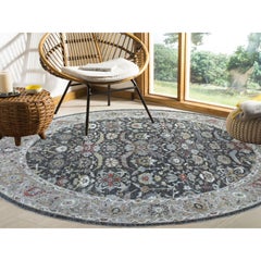 9'10"x9'10" Dark Gray Peshawar Heriz Design wool Hand Knotted Oriental Round Rug