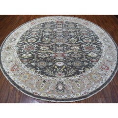9'10"x9'10" Dark Gray Peshawar Heriz Design wool Hand Knotted Oriental Round Rug