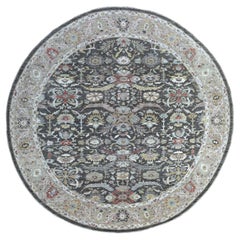 9'10"x9'10" Dunkelgrauer Peshawar Heriz Design Handgeknüpfter runder orientalischer Teppich aus Wolle